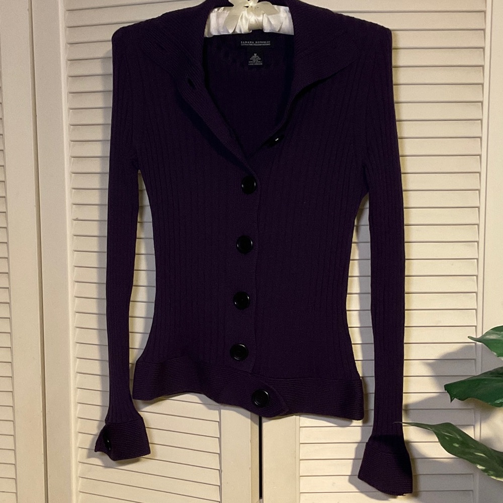 Vintage Banana Republic Deep Purple Ribbed Cardigan